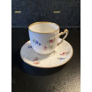 Rosenthal Bavaria Demitasse Cup & Saucer Gold Gilt Hand Painted Floral Embossed